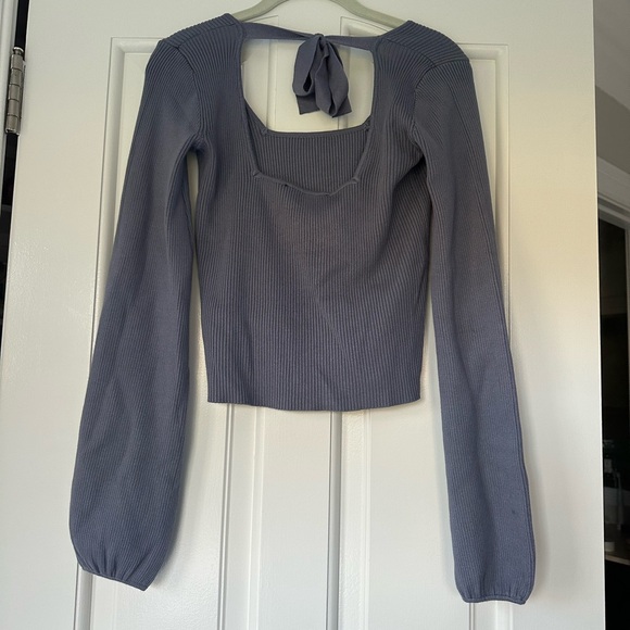 Lulus Keep 'Em Guessing Dusty Blue Ribbed Balloon Sleeve Sweater Top - Picture 9 of 10